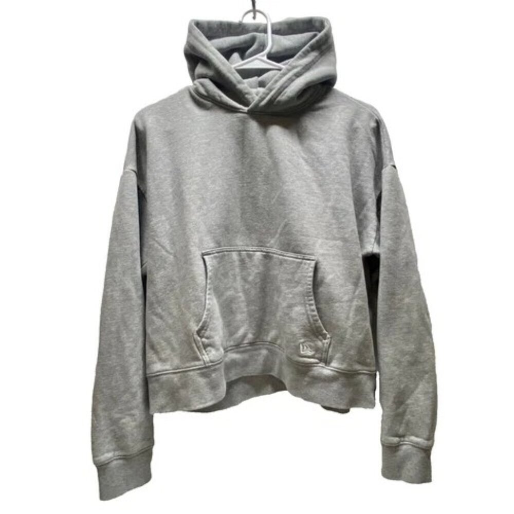 New Era Women's Cropped Hoodie Size Large Heather Grey Hooded NE Sweatshirt EUC